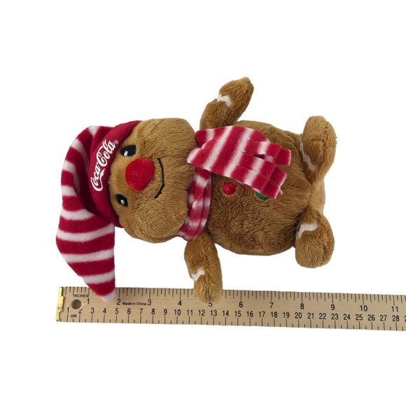 Coca Cola Gingerbread Man Plush Red Stripe Christmas Hat Scarf Princess Soft Toy - Picture 3 of 4